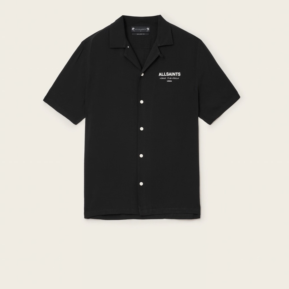 Men’s ALLSAINTS  Jet Black/Ecru Underground S/S Shirt in size Medium